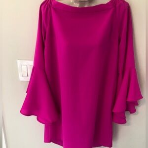 TCEC Hot Pink Off-Shoulder Ruffle Sleeve Top